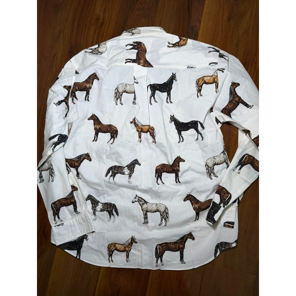 Vintage Mise Au Green Men's White Button Down Size M Horse Graphic Print - Picture 7 of 7